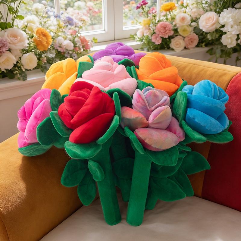 38CM Large Rose Flower Plush Toys Multi Colored Roses Plushie Doll A large Bouquet Flowers Pillow for Birthday Party Decor Gift