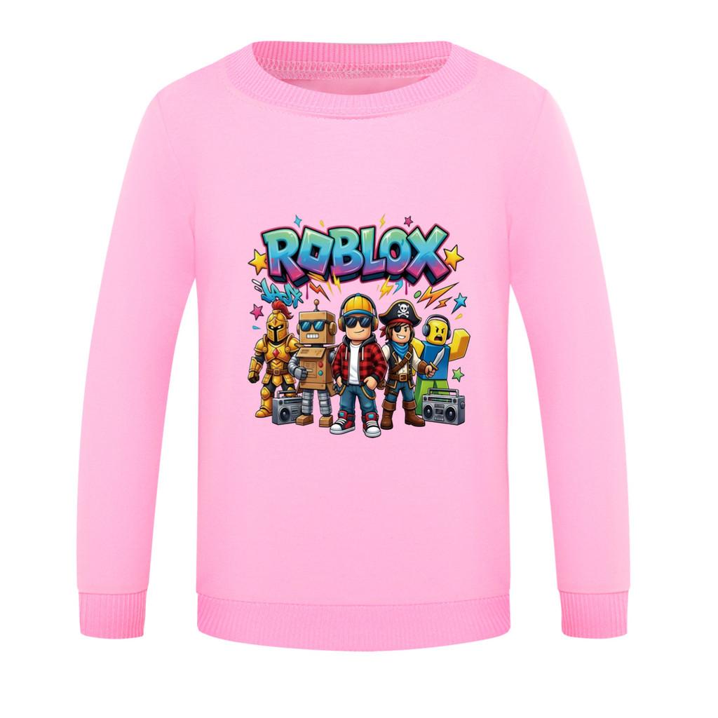 5574 Детская толстовка для мальчиков и девочек с принтом Roblox, круглым вырезом и длинными рукавами