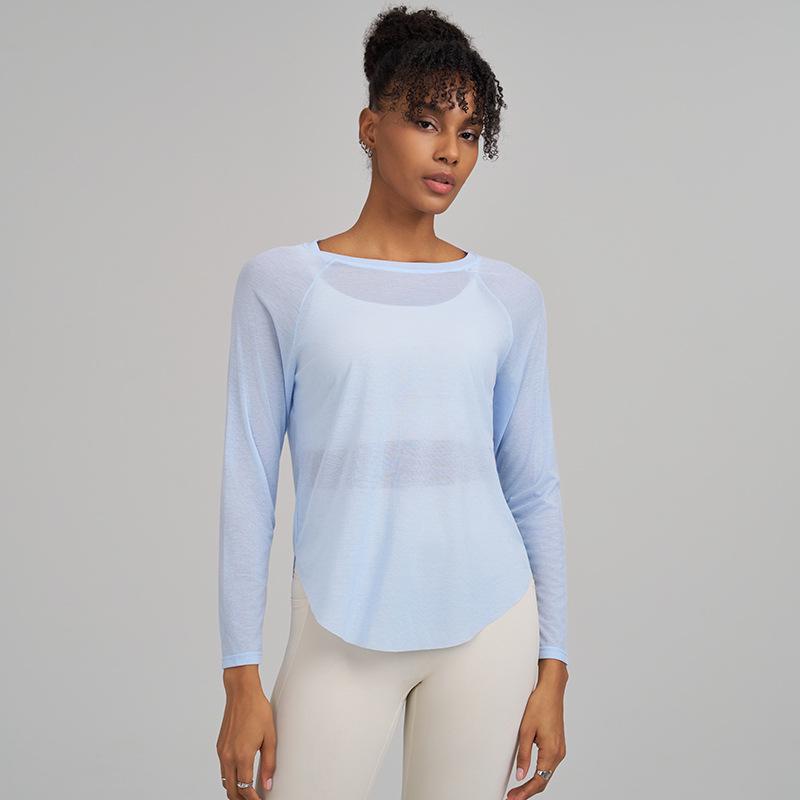 Huaton Женский Осенне-Зимний Сетчатый Утягивающий Топ для Йоги с Длинным Рукавом, Быстросохнущий, для Фитнеса и Бега