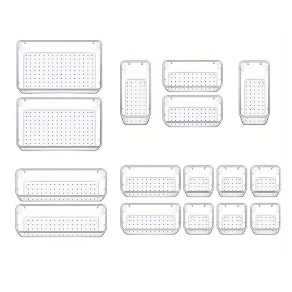 Пластиковый прозрачный косметический бокс с отделениями, прозрачный, штабелируемый, разделители для ящиков, декоративный, многофункциональный настольный ящик-органайзер