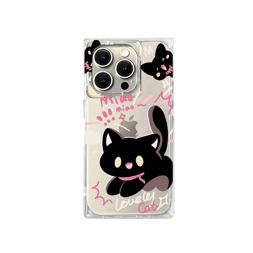 Transparent Square Back Tube Case Casing Protection For iPhone 13 14 Pro Max 15 Plus 12 11 16 ProMax Anti-Oxygen,Funny Cat Pattern