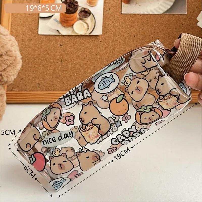 Милый пенал Capybara для детей, милый пенал с изображением животных из мультфильма Capybara, большая вместимость, прозрачная сумка для хранения канцелярских принадлежностей