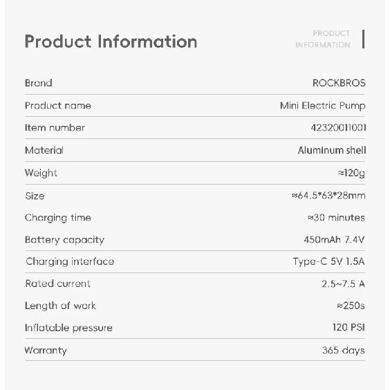 ROCKBROS Велосипедный Электрический Насос Портативный Мини Ручной Насос 120PSI Перезаряжаемый Накачиватель Шин Автомобильный Велосипедный Мотоциклетный Велосипедный Насос