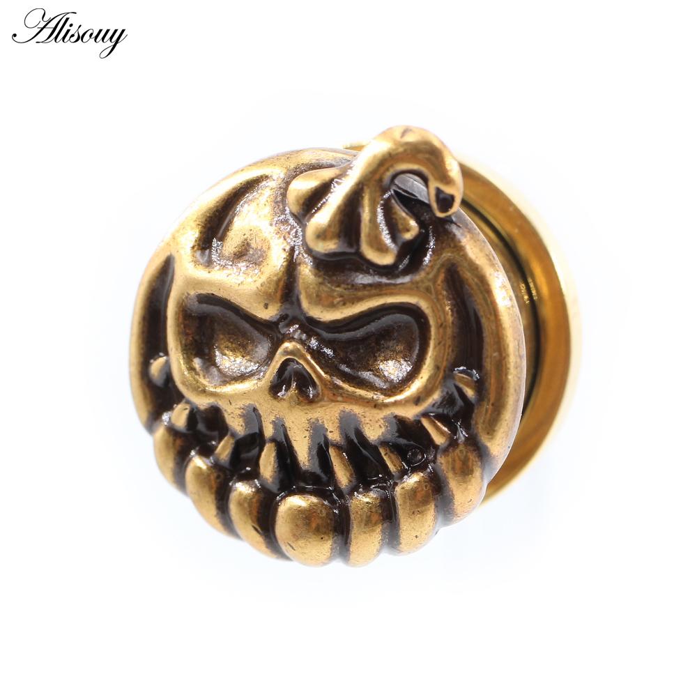 Alisouy 2 шт., нержавеющая сталь, тыква, череп, ушные туннели, заглушки, расширитель, растяжитель, серьги, пирсинг, украшения для тела