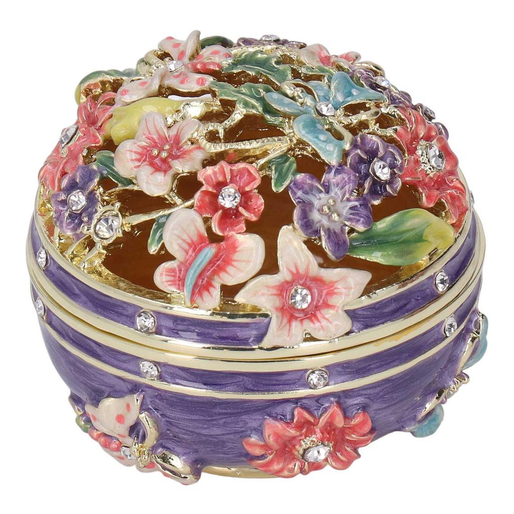 Trinket Boxes Exquisite Detail Texture Carved Purple Hinged Enameled Jewelry Box for Desktops Cars