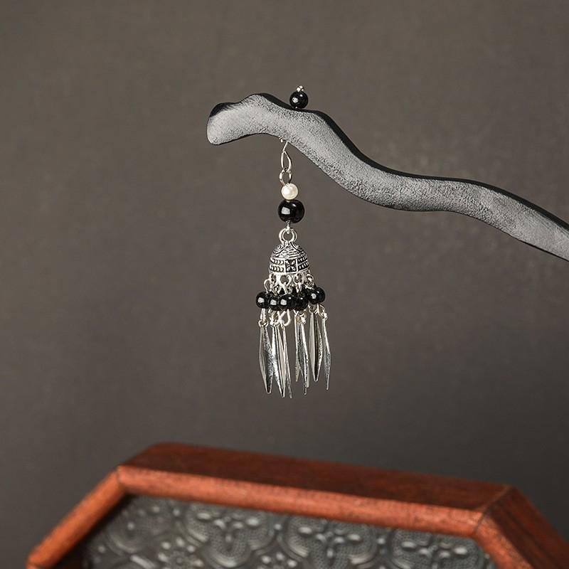 Заколка для волос в виде кисточки лотоса, инкрустированная бриллиантами: Элегантный китайский стиль с жемчужным цветком и замком мира, идеально подходит для женщин.