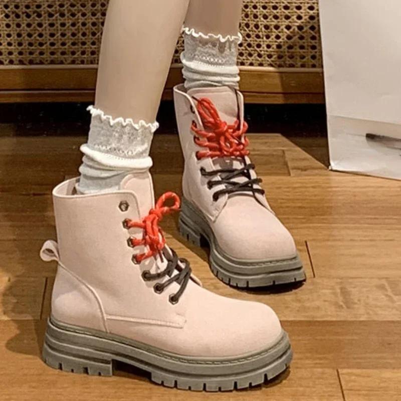 Модная обувь 2024 года брендовая женская обувь на шнуровке спереди женские ботинки модные с круглым носком повседневные ботинки женские горячая распродажа обувь на квадратном каблуке для женщин