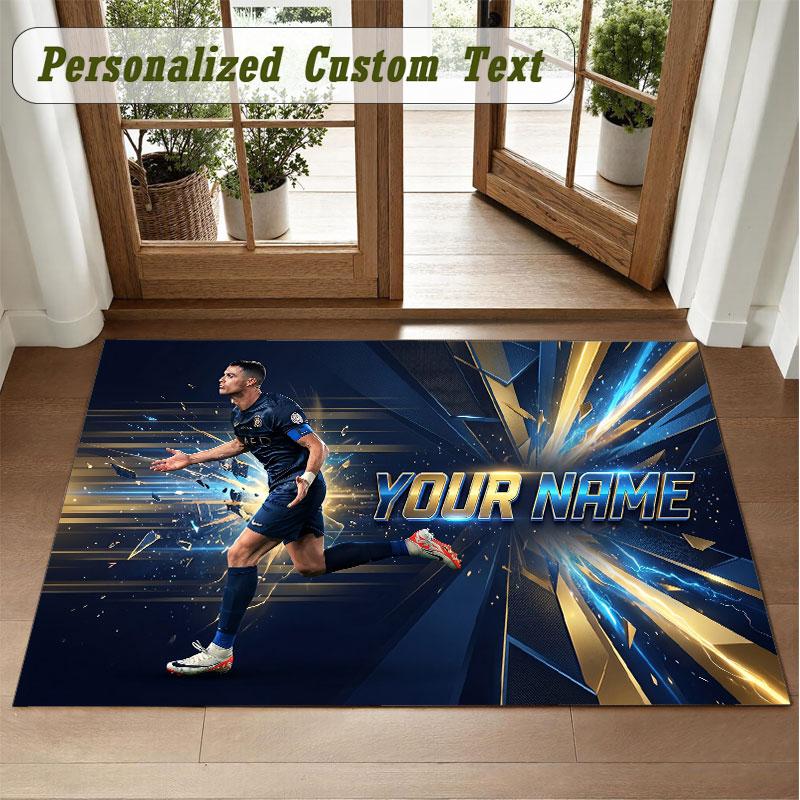 Crystal Velvet Square Rug Custom NameCristiano Ronaldo Pattern Non Slip Home Floor Decor Rug