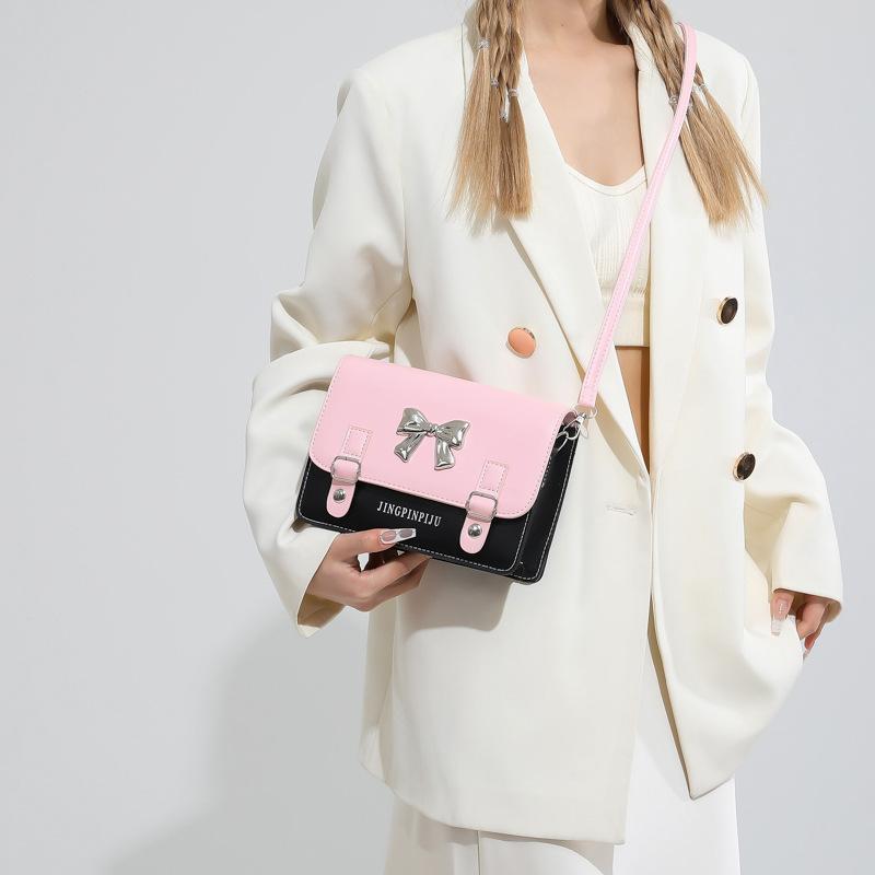 Bow Handbag Spring New Versatile Ins Gentle Texture One Shoulder Crossbody Bag Korean Style Small Square Bag