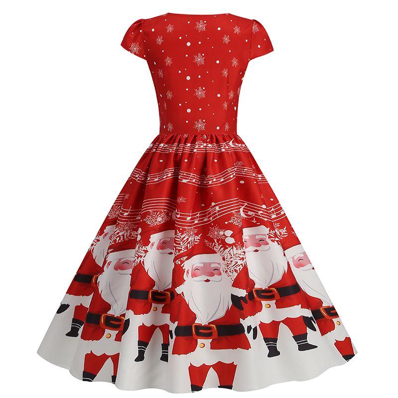 Women's Retro Positioning Print Short Sleeve Dress Christmas