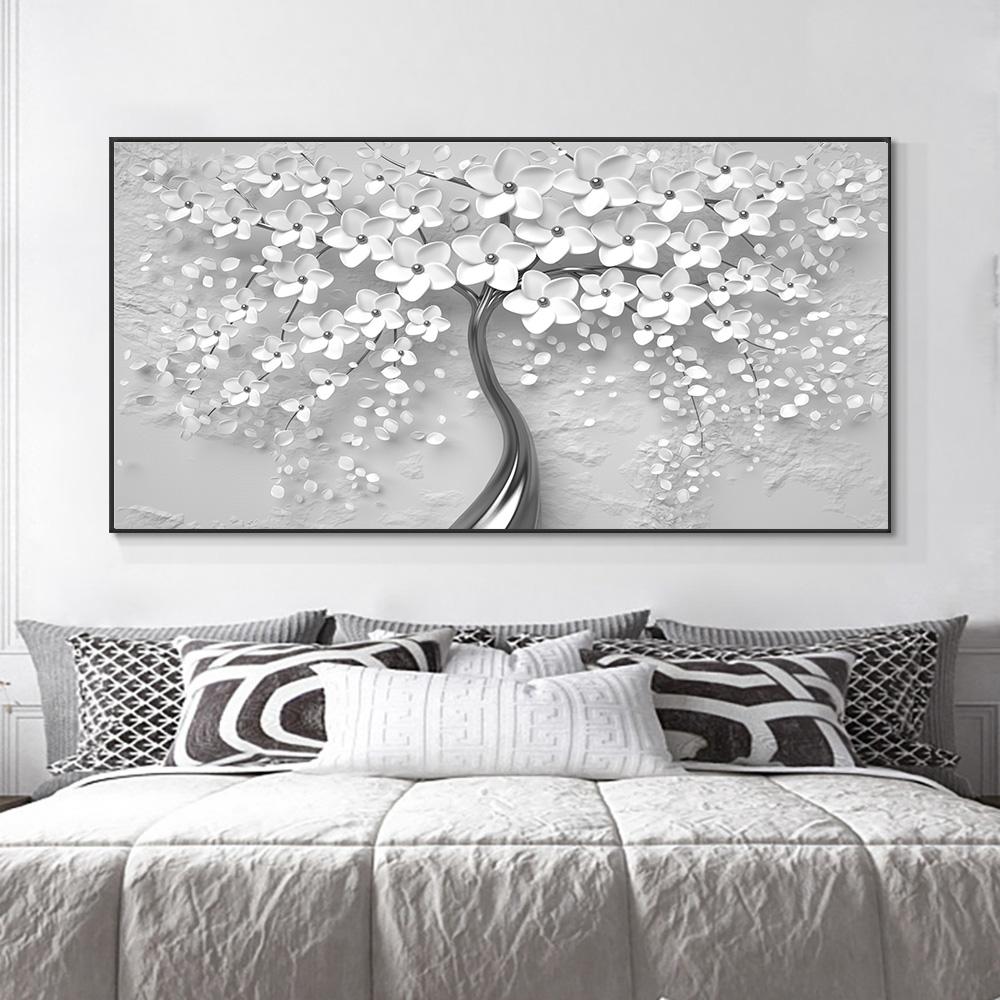 Абстрактные 3D белые цветы холст картина современные плакаты с скандинавскими растениями и принты настенная художественная картина для гостиной домашний декор