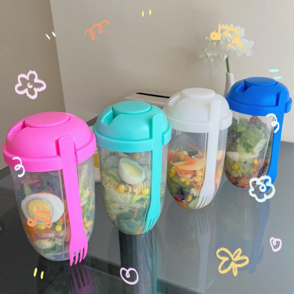 1LPortable Bottle Salad Cup Breakfast Oatmeal Cereal Nut Yogurt Bowl with Fork Sauce Cup Lid Bento Box Yogurt Storage Bowl Lunch