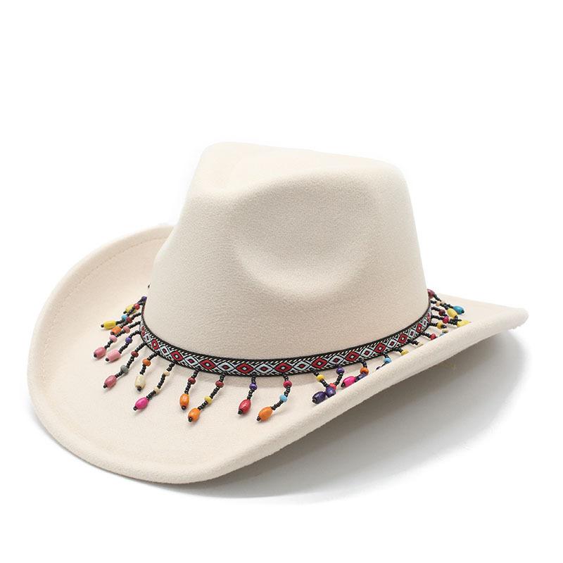 Woolen Western Cowboy Hat Men And Women Couple Ethnic Wind Roll Along Top Hat Sun Hat Jazz Hat