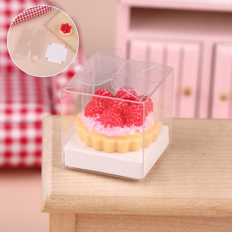 1:12 кукольный домик, миниатюрный клубничный торт на день рождения с прозрачной упаковочной коробкой, кухонная модель, декор, игрушка, аксессуары для кукольного дома