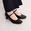 Himiko 5cm Heel Square Toe Strap Pumps/600004 Black 230