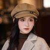 Autumn and Winter Hats Women's Solid Color Versatile Octagonal Hats Temperament Show Face Small Beret Big Head Circumference Painter Hat