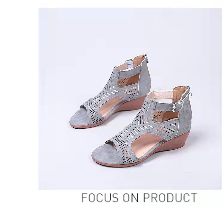 Желаю Amazon Европа и США новые летние босоножки с полым резным каблуком-танкеткой и пряжкой большого размера, римские сандалии для женщин