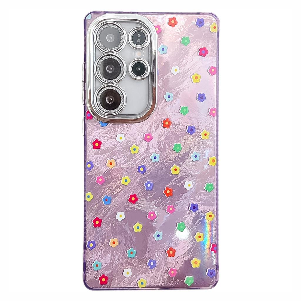 For Samsung Galaxy S25 Ultra Case Floral Pattern Design IMD PC+TPU Phone Back Cover with Glass Lens Film