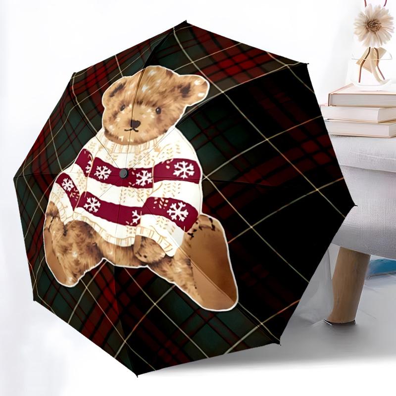 1pc Winter Bear Automatic Opening/Closing Folding Umbrella with 8 Ribs, Portable Sunshade Umbrella Birthday and Holidays gifts yy250105097