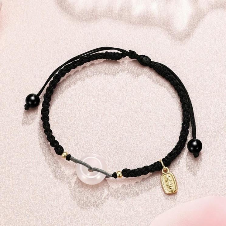 999 чистого серебра белого халцедона пряжка мира пара браслеты Ins новый дизайн в китайском стиле безопасная радость плетеный браслет из стерлингового серебра