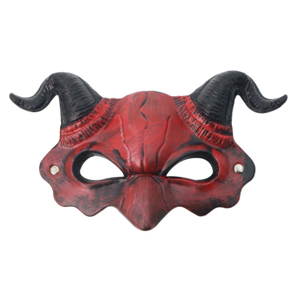 PU Leather Goat Horn Mask Cattle Cosplay Masquerade Halloween Mask Demon Half Face Cover Cosplay Masquerade Unisex