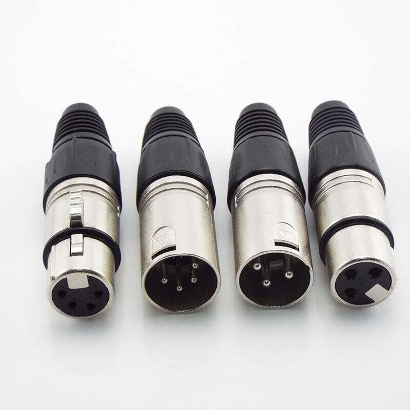 1pair 3 Pin 4 Pin XLR Audio Cable Connector MIC Male Plug / Female Jack Professional for Cable Microphone Wire Power Adapter