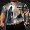 Men's 3D Digital Printed Virgin Mary and Jesus Passion Pattern T-shirt Breathable Summer Casual Round Neck Daily Wear and Sports Style