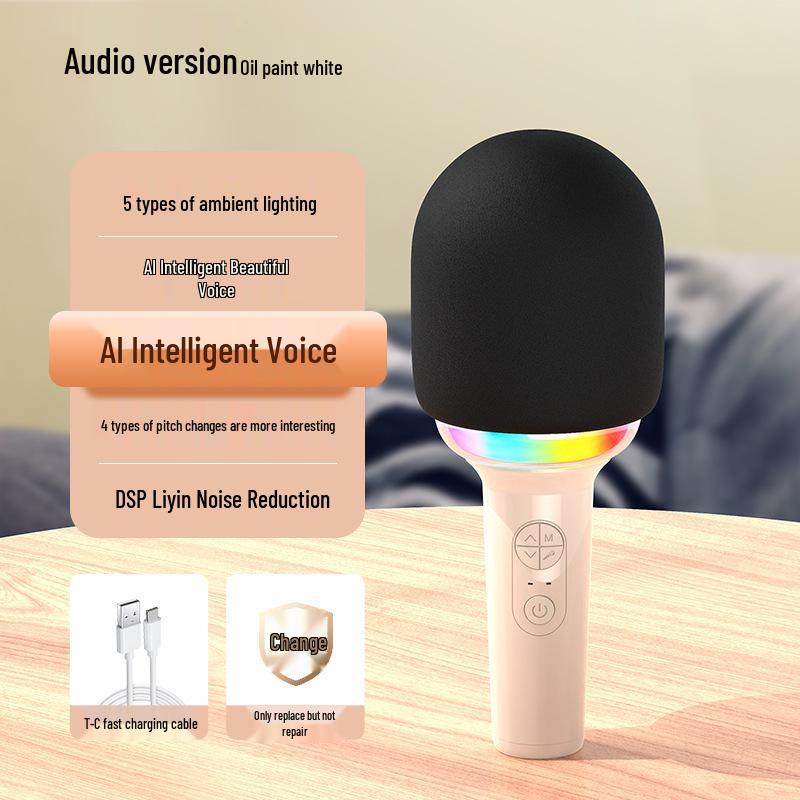 Children's Wireless Singing Microphone with Lights and Speaker for Home or Mobile Use