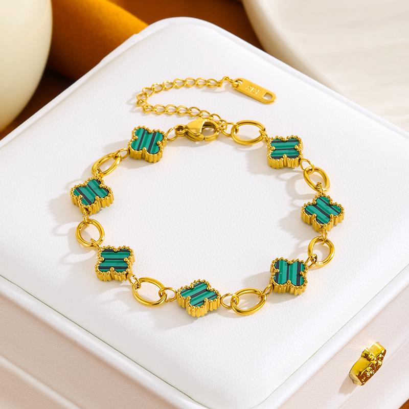 18K Titanium Steel Four-leaf Clover Bracelet Korean Version of Bohemian Temperament Titanium Steel, Vacuum Plating Does Not Fade Hand Jewelry