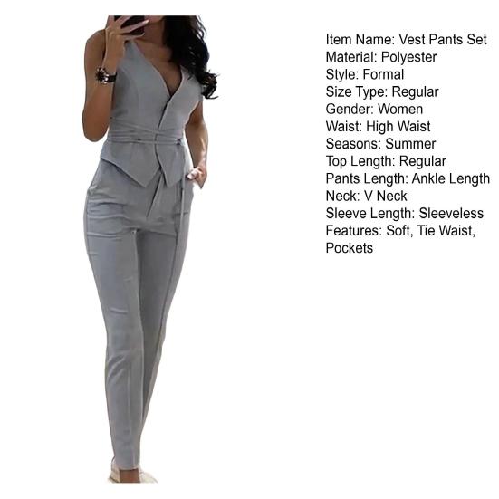 2 шт./компл., женский жилет, брюки, комплект с завязкой на талии, OL стиль, без рукавов, облегающий офисный женский летний наряд, женская одежда