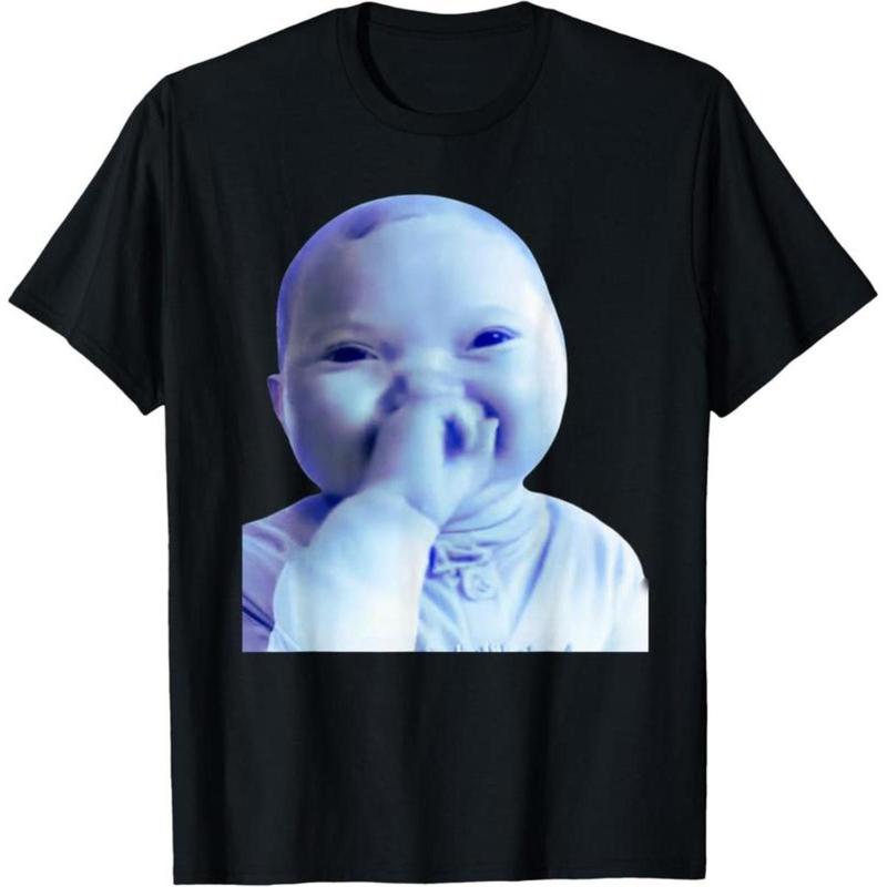AI niche baby Holding Laugh funny meme graphic 100cotton unisex shirt 2026 Summer New Oneck Unisexs Y2k Short Sleeve Tshirt