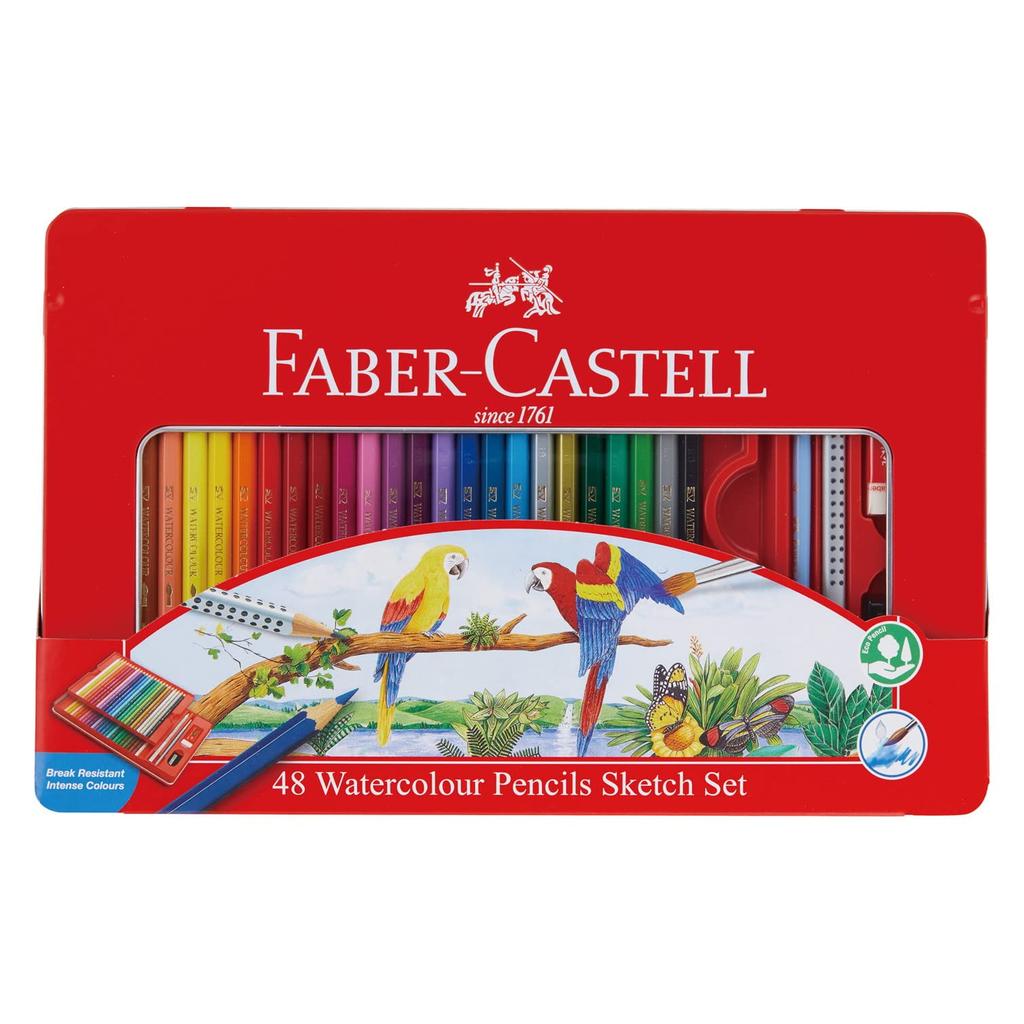 Акварельные цветные карандаши в плоской банке, набор из 48 цветов Faber-Castell TFC-WCP/48C