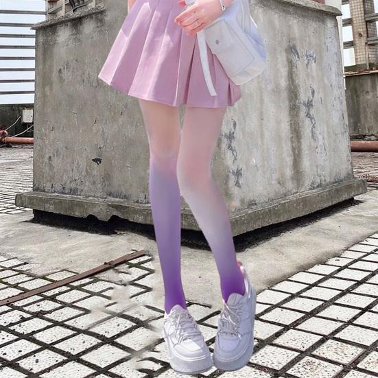 Women Pantyhose Gradient Contrast Color High Elasticity Skinny Thin Soft Candy Color Anti-slip Cosplay Performance Tights Long Socks