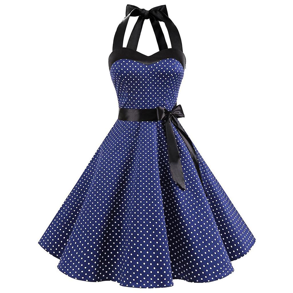 European & American Polka Dot Halter Dress: Retro Tube Top, Slim Waist, Big Swing Skirt