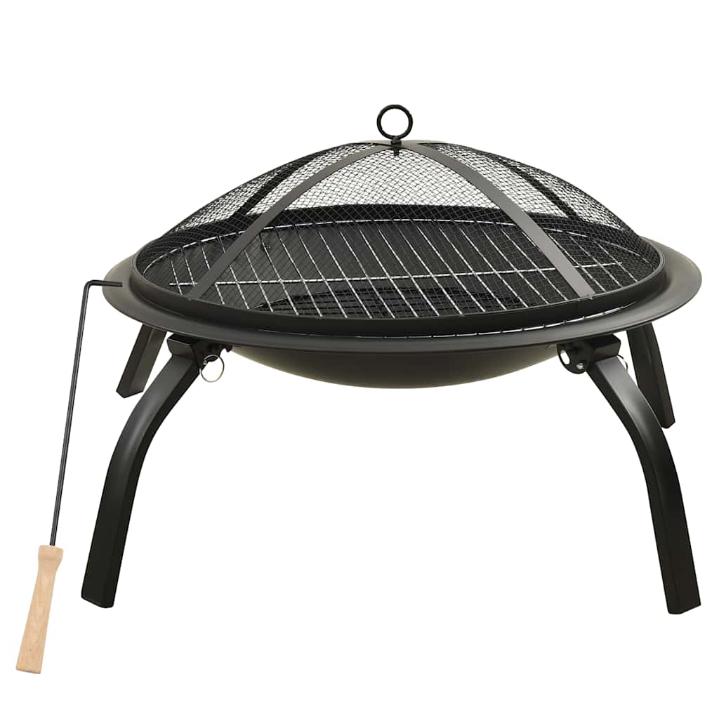 2 in 1 Fire Pit and Grill with Poker 56x56x49 cm Steel