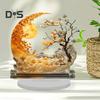 Moon Acrylic Ornament 2D Moon And Plum Tree Decoration Crescent Moon Centerpiece with Base for Home Mantel Dinning Table Desk Decor