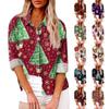 Женская свободная повседневная рубашка с длинными рукавами и рождественским принтом, кардиган с принтом и карманами