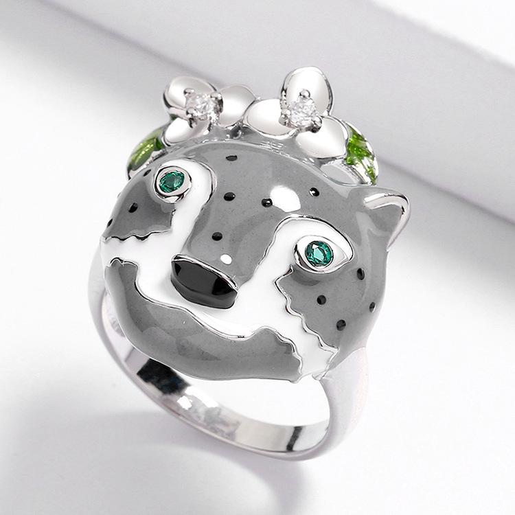 Горячее предложение, милое кольцо с изображением животных, эмалированное цирконие, голова леопарда, милое классное кольцо, модные украшения в виде персонажей мультфильмов