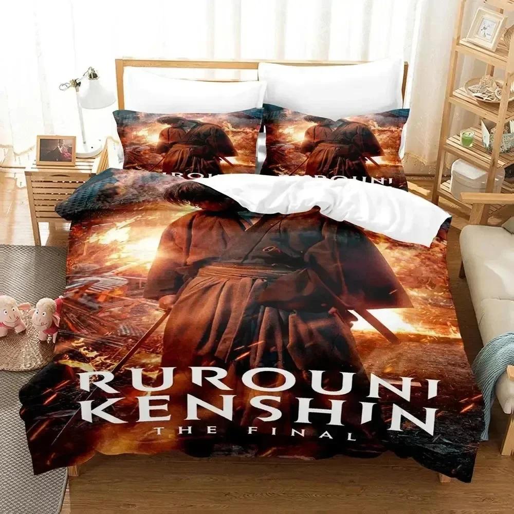 Аниме Rurouni Kenshin Постельный комплект Мальчики Девочки Полуторный Двуспальный Размер Пододеяльник Наволочка Кровать Дети Взрослые Мода Домашний Текстиль