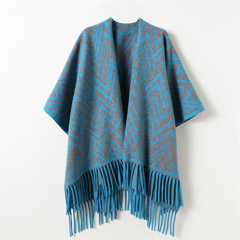 Black And White Serrated Pattern Autumn And Winter Men'S And Women'S Double-Sided Shawls With Imitation Cashmere High-End Warm Fringed Scarf Cape