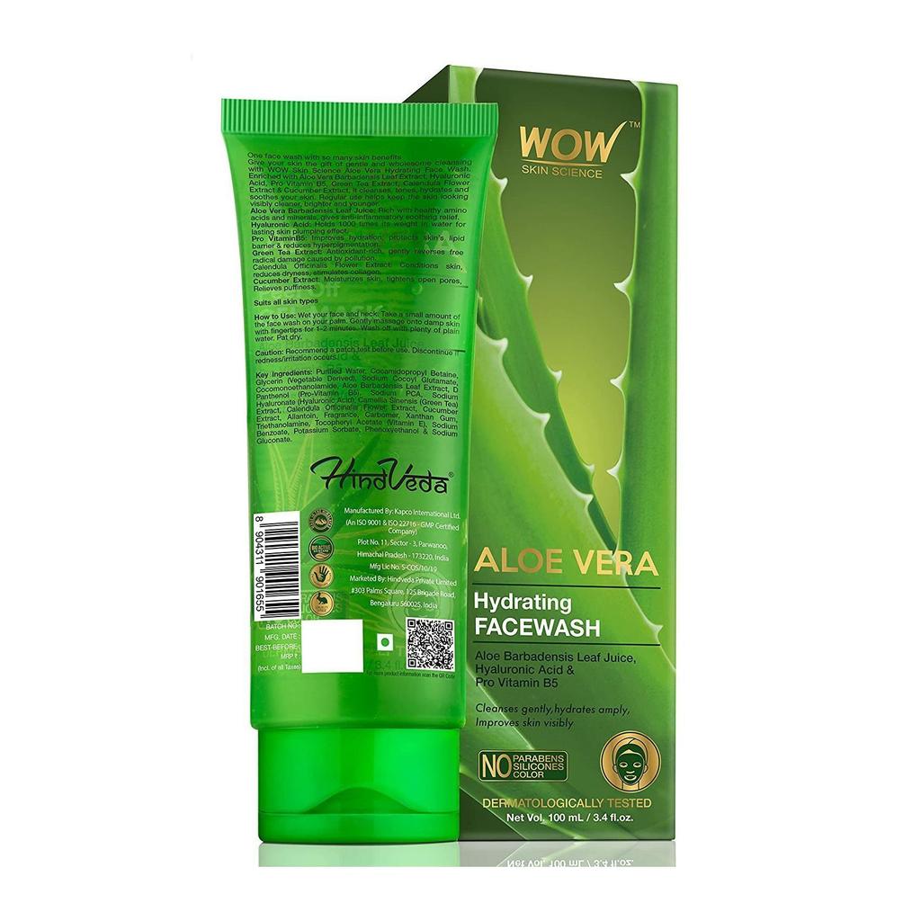 Увлажняющее средство для умывания с Алоэ вера (100 мл), Aloe Vera Hydrating Face Wash,  WOW Skin Science