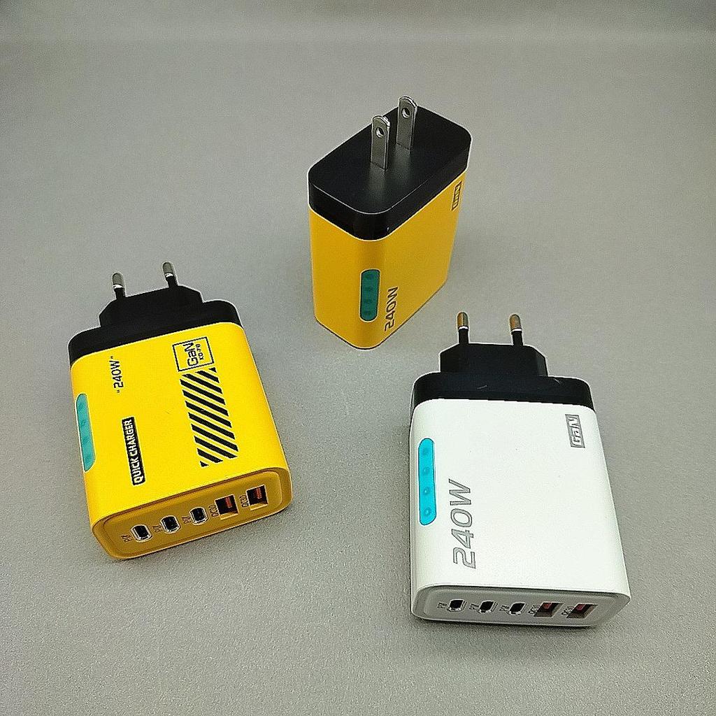 240 Вт Двойной USB + PD Быстрое зарядное устройство со светом, Многопортовое, Штекер США/ЕС, для Смартфонов