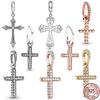 Позолоченный сверкающий кулон с крестом Иисуса, подвеска с цирконами и камнями, бусина, подходит для оригинального модного браслета, серебро 925, ювелирные изделия своими руками, подарок