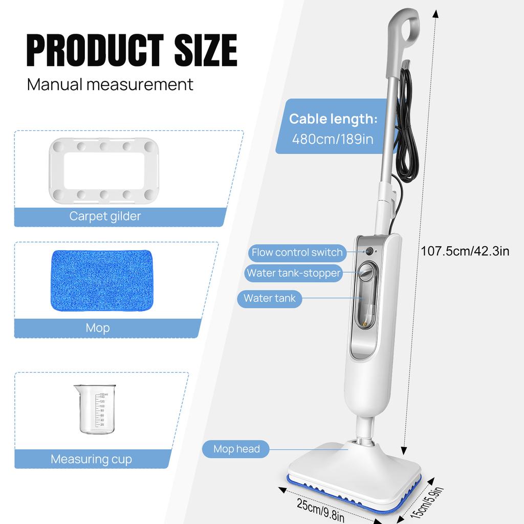 DayPlus Steam Mop & Detachable Steam Cleaner, 1500W Powerful Floor Steamer for Carpet Laminate Hardwood Grout Tile Marble, 400ml