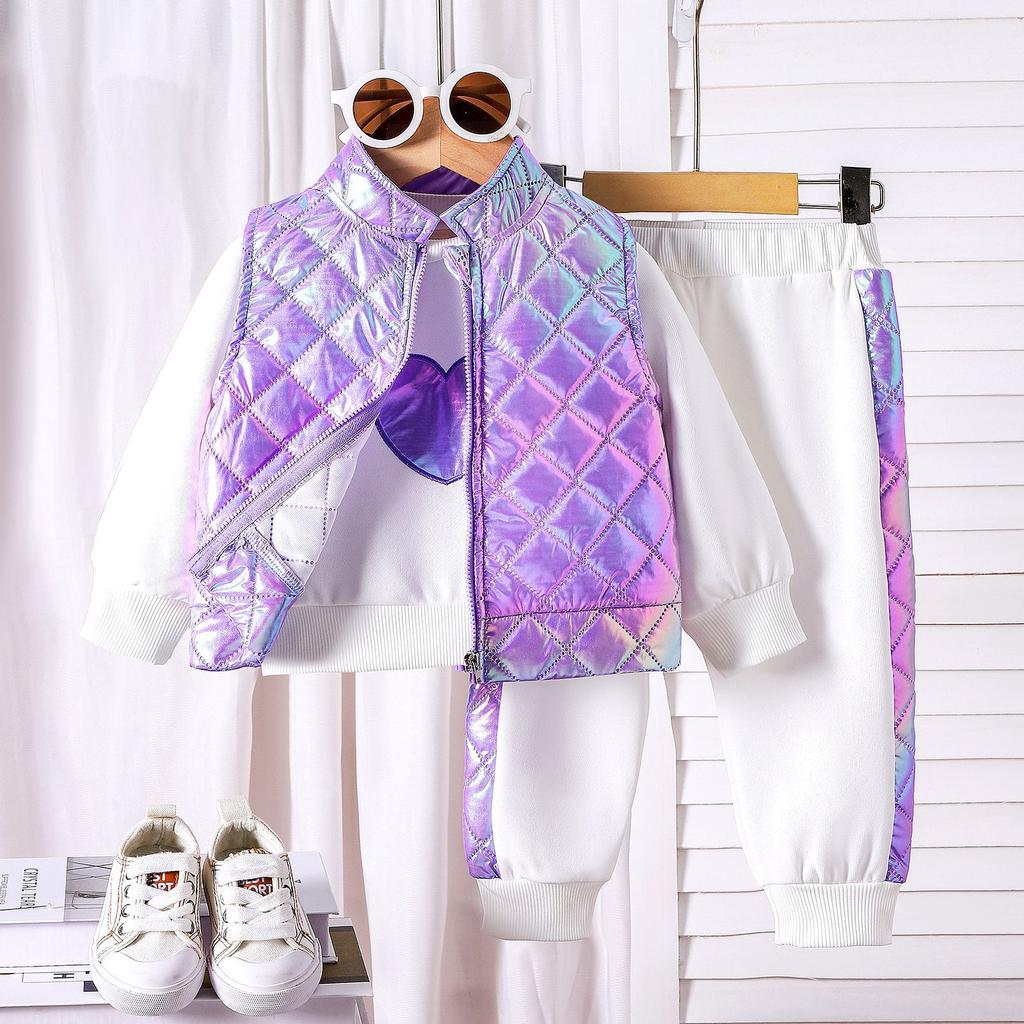 9M-3Y Girl's Clothes Suit Autumn and Winter Girl's Suit Baby Love Long-sleeved Sweater + Waistcoat Jacket + Trousers 3PCS Suit
