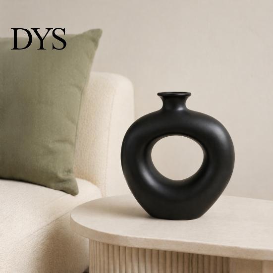 Artistic Hollow Rope Vase Minimalist Resin Flower Vase, Circle Art Modern Floral Dried Arrangement Holder for Home Living Room Bedroom Table Ornament