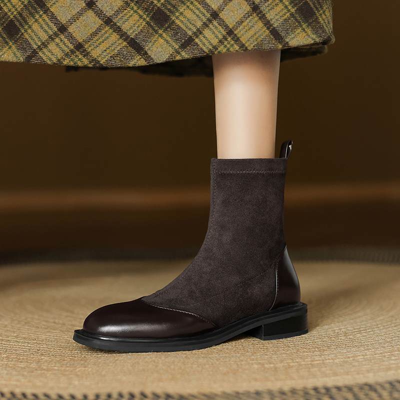 Krazing Po Микрофибра Флок Зима Круглый Носок Размер 33 Ботильоны Челси Размер 43 Молния Высокое Качество Низкий Каблук Ботильоны