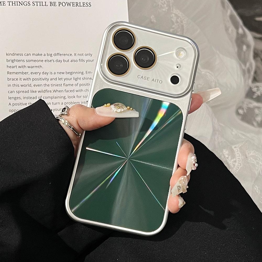 Solid Color Laser Phone Case For iPhone 17 16 15 14 Pro Max Large Window Shockproof Hard Bumper Back Cover