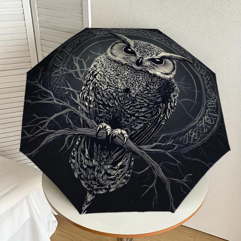 1pc Night Owl Umbrella with Plastic Handle,Suitable for All Seasons Home Travel Outdoor UmbrellaDD1477