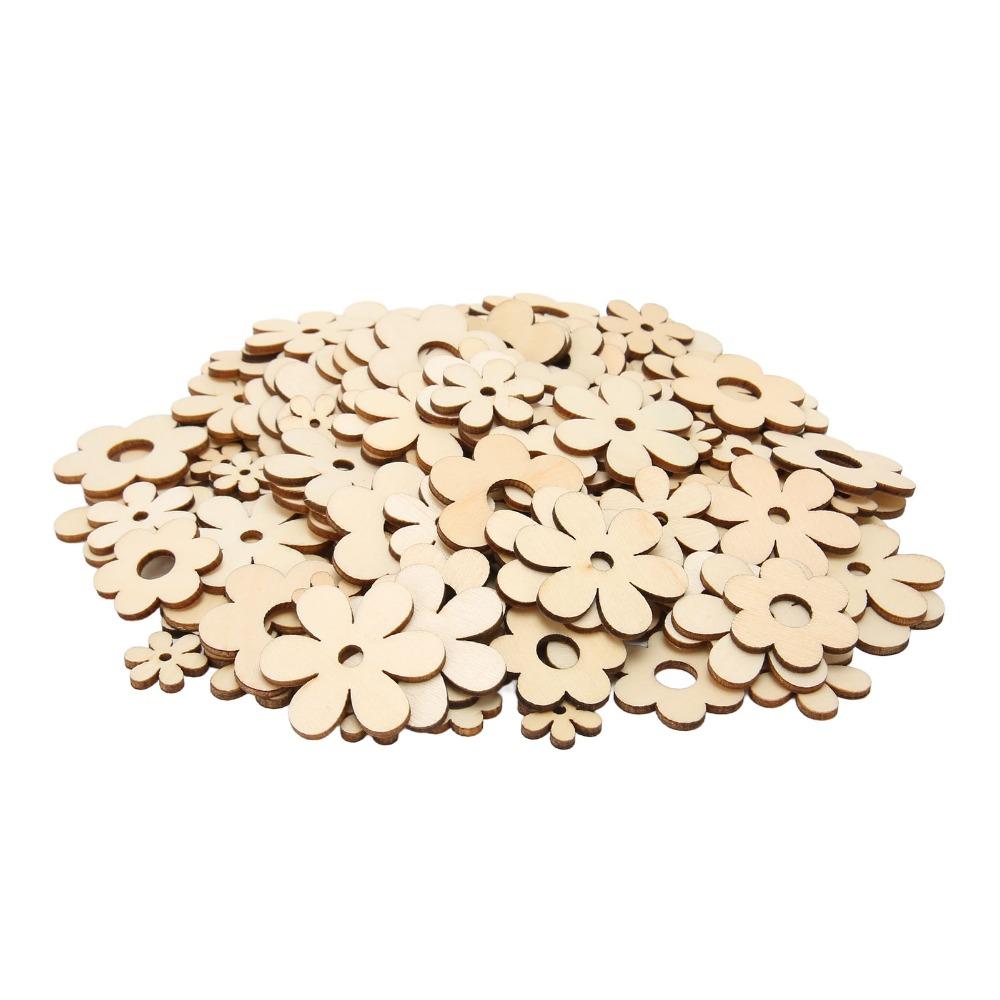 300Pcs Plum Blossom Shape Flower Wooden Embellishments Floral Wood Ornaments For DIY Projects